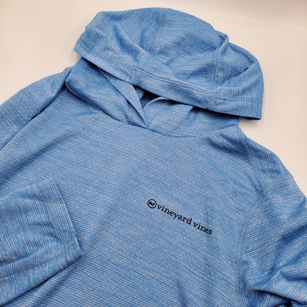Vineyard Vines Mens Performance Hoodie Blue Heather Stripe Pullover 1K001364 M